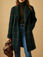 Women's Elegant Classic Plaid Coat - Green