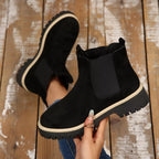Women's Comfortable Block Heel Round Toe Ankle Boots for Fall and Winter - Black