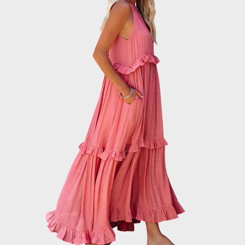 Women's Sleeveless Ruffle Trim Dress