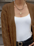 Women's Chunky Cable Knit Button-Up Cardigan