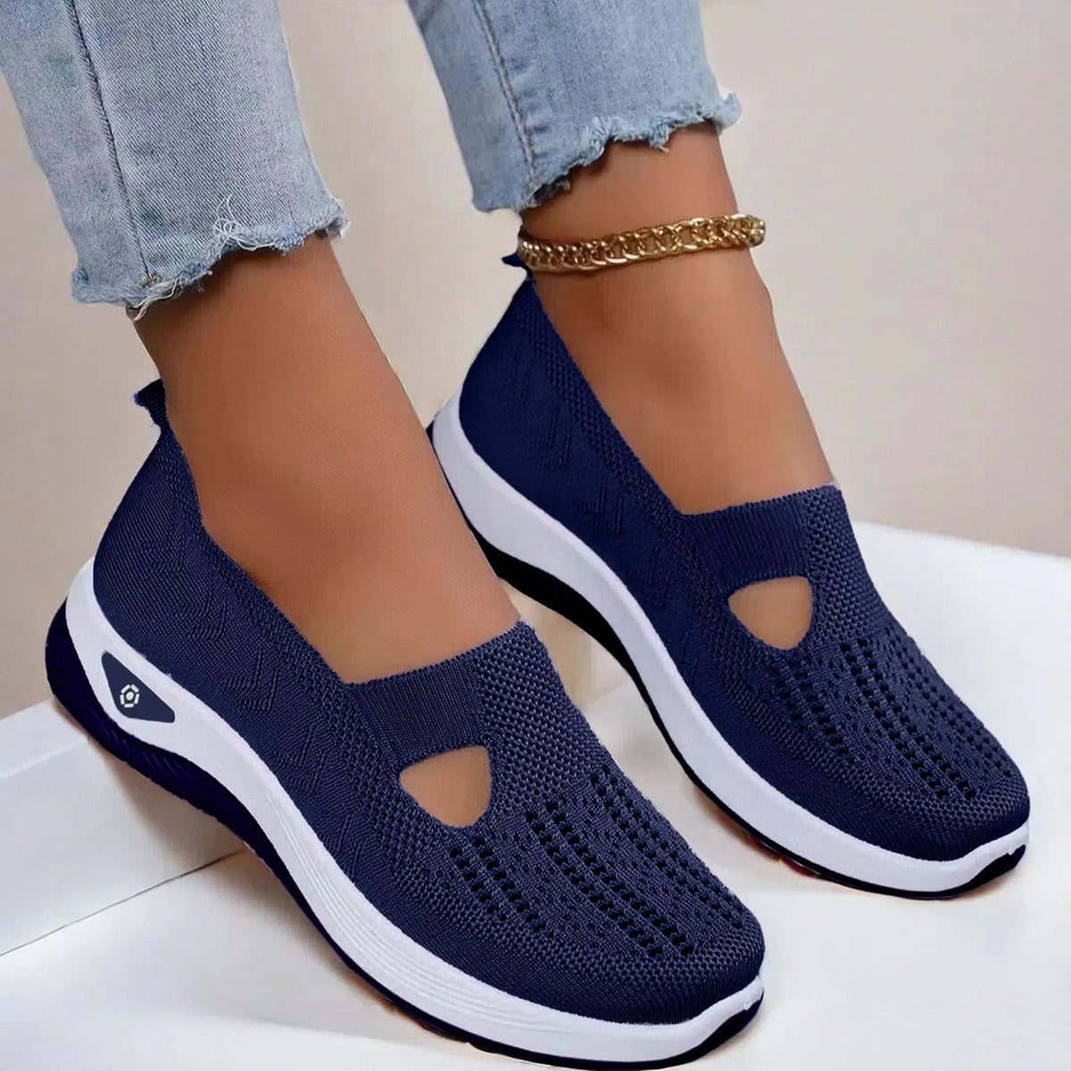 Women's Orthopedic Sneakers with Supportive Insole - Navy