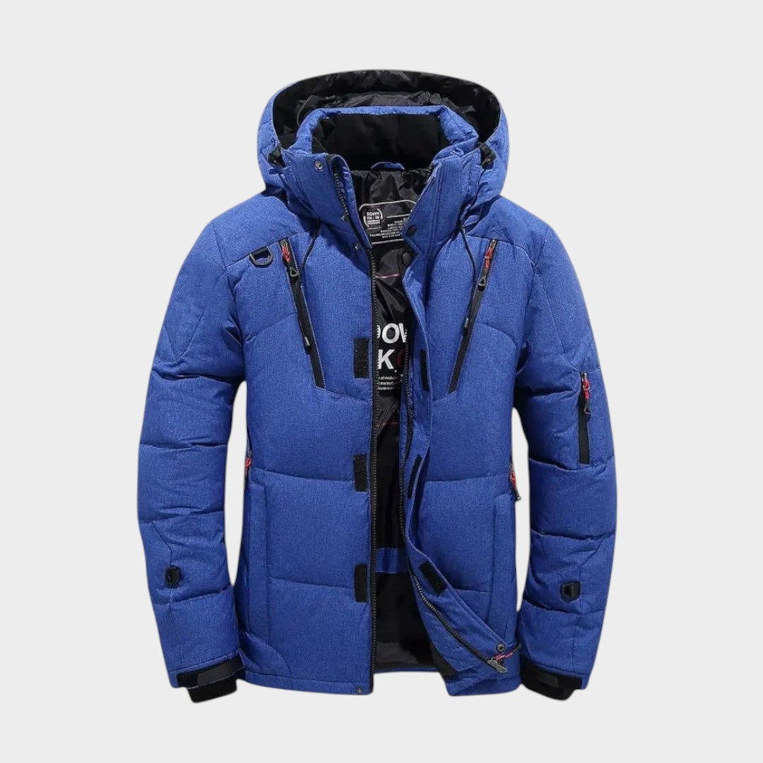 Men's Solid Waterproof Winter Jacket - Blue