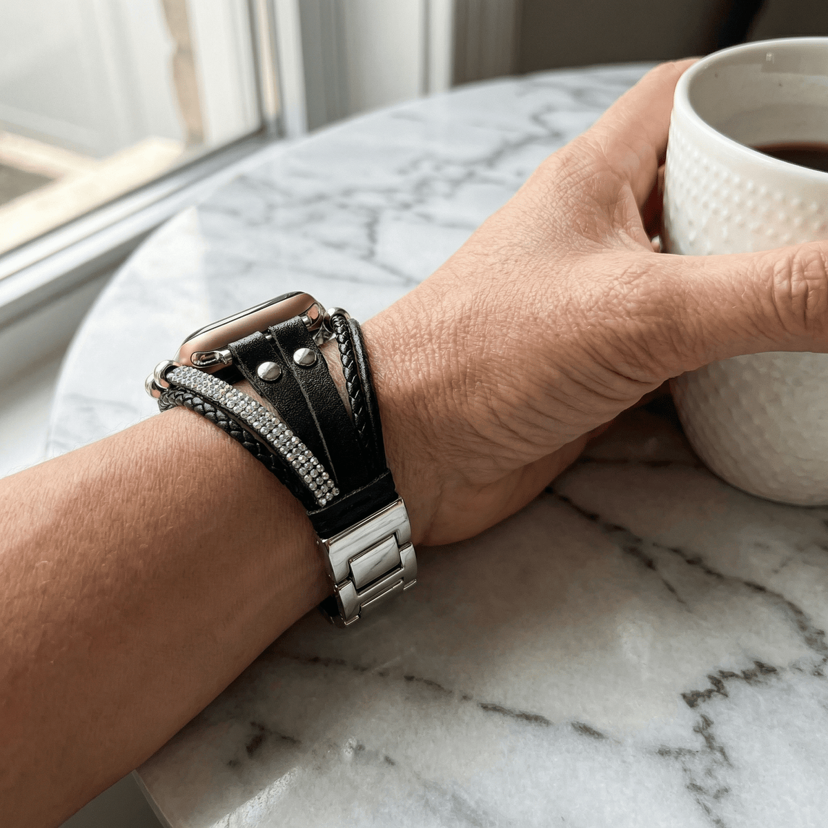 Women's Multi-Row Braided Apple Watch Band with Rhinestones