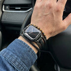 Multi-Row Apple Watch Band with Tiger Eye Beads Vegan Leather Adjustable Clasp