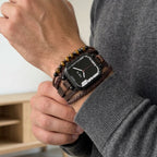 Multi-Row Apple Watch Band with Tiger Eye Beads Vegan Leather Adjustable Clasp