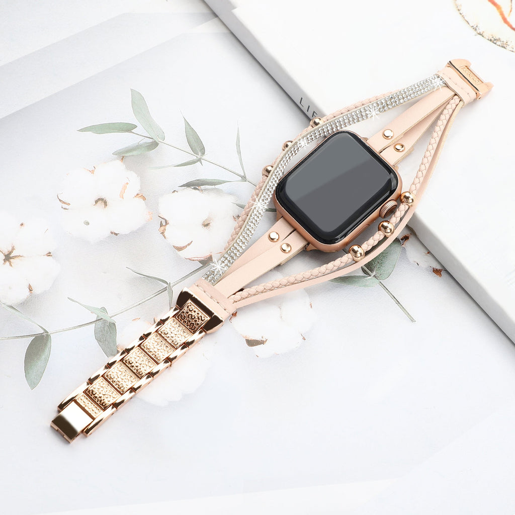 Women's Multi-Row Braided Apple Watch Band with Rhinestones