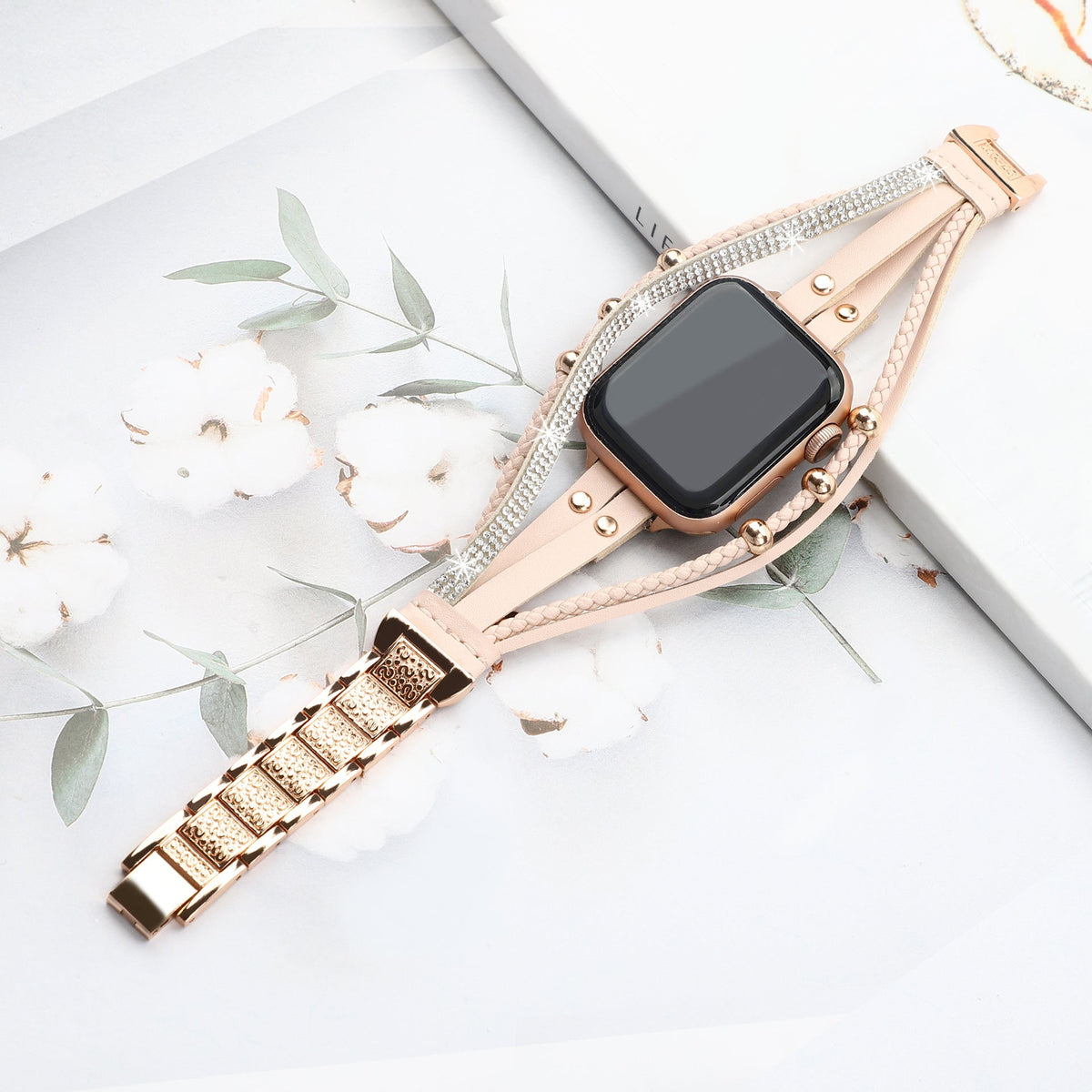 Women's Multi-Row Braided Apple Watch Band with Rhinestones