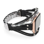 Women's Multi-Row Braided Apple Watch Band with Rhinestones - Black