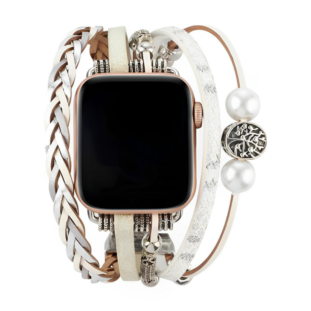 Women's Braided Multi-Strand Apple Watch Band with Tree of Life Charm - White