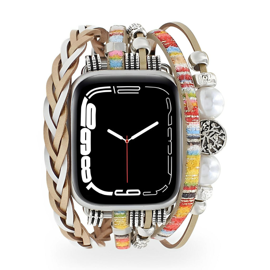 Women's Braided Multi-Strand Apple Watch Band with Tree of Life Charm - Multicolor