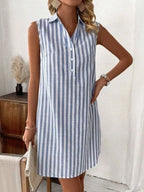 Women's Sleeveless Striped Shirt Dress with Button Detail