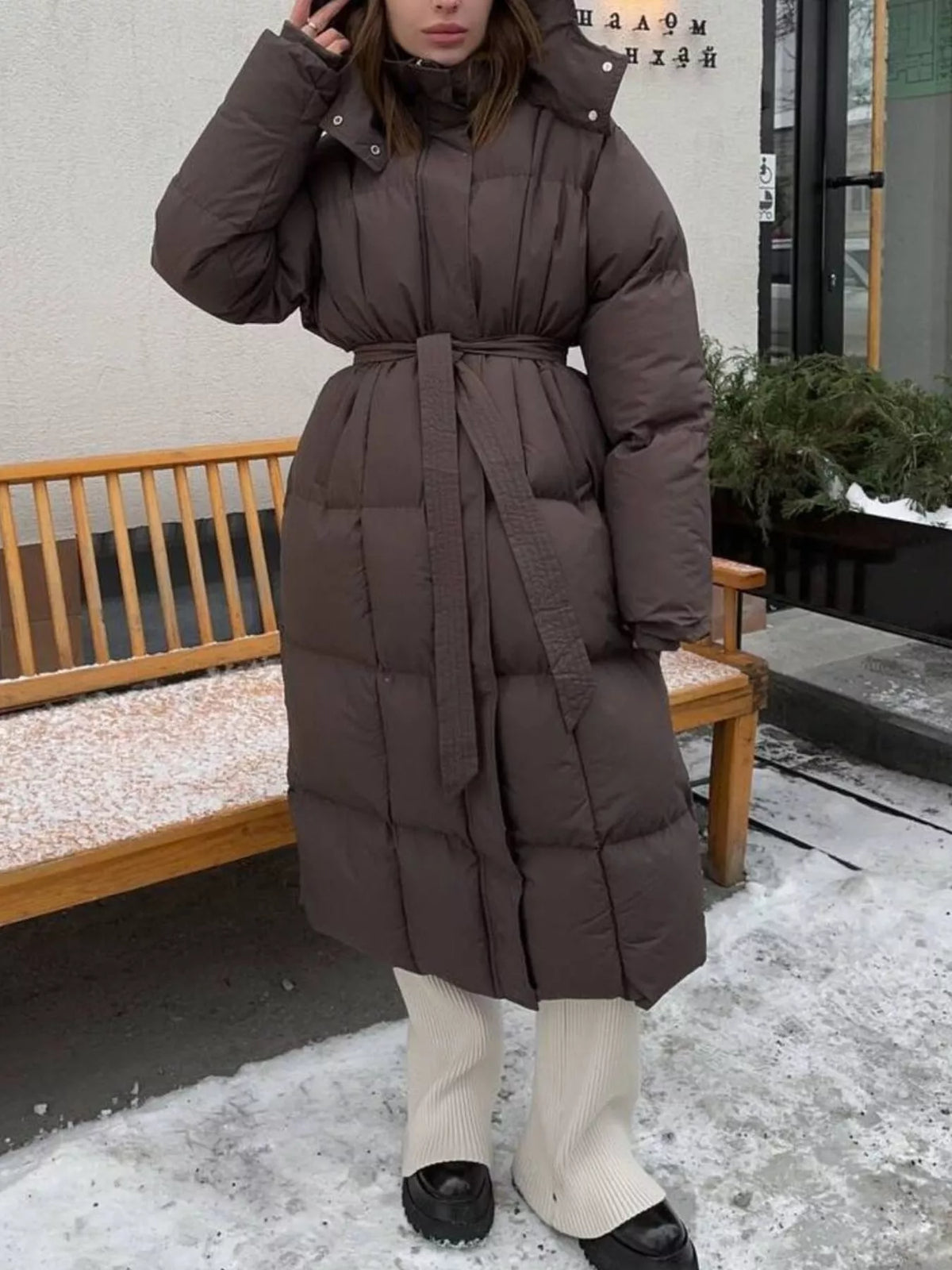Women's Long Belted Puffer Coat