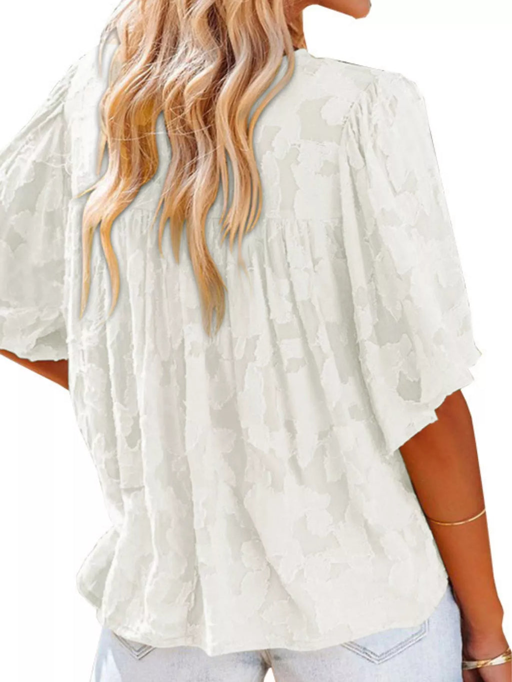 Women's Plus Size Textured V-Neck Button-Up Shirt