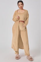 Women's Warm and Cozy 3-Piece Winter Pajama Set - Camel