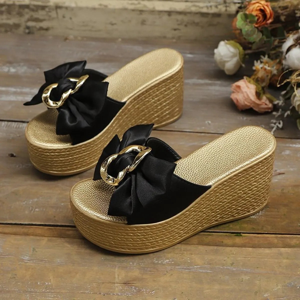 Women's Platform Wedge Sandals with Bow