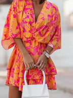 Women's Printed Tiered Wrap Mini Dress