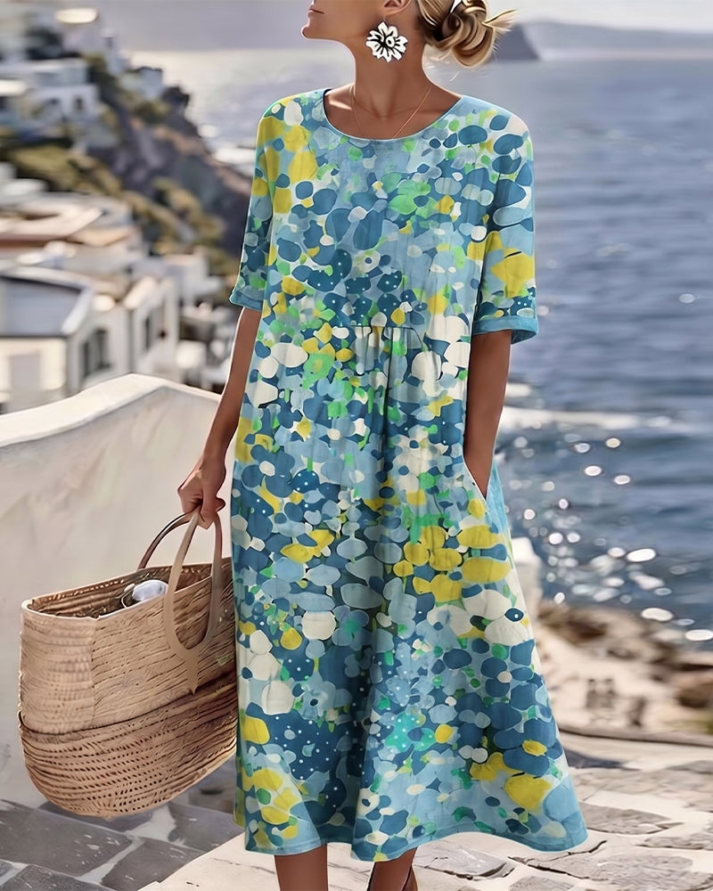 Women's Loose Lightweight Floral Midi Dress - Blue