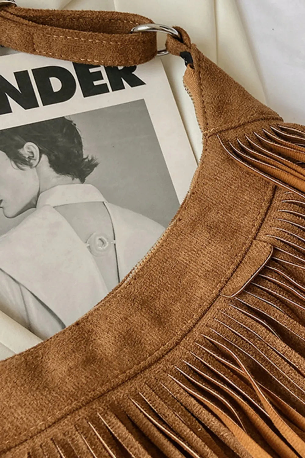 Women's Suede Fringe Shoulder Bag with Adjustable Strap