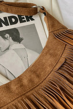 Women's Suede Fringe Shoulder Bag with Adjustable Strap