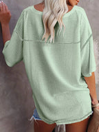 Women's Waffle Knit V-Neck Short Sleeve T-Shirt