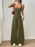 Women's Spaghetti Strap Wide-Leg Jumpsuit - Army Green