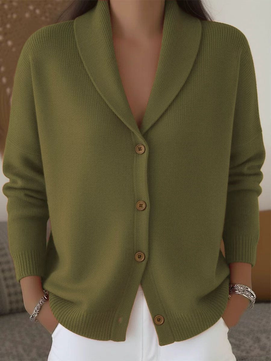 Women's Soft Knit Lapel Cardigan - Army Green