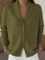 Women's Soft Knit Lapel Cardigan - Army Green
