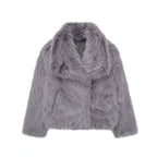 Women's Faux Fur Lapel Coat Warm Padded Winter Coat - Gray