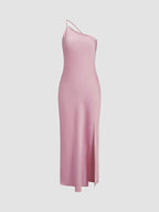 Women's Thin Strap Open-Back Slip Maxi Dress - Pink