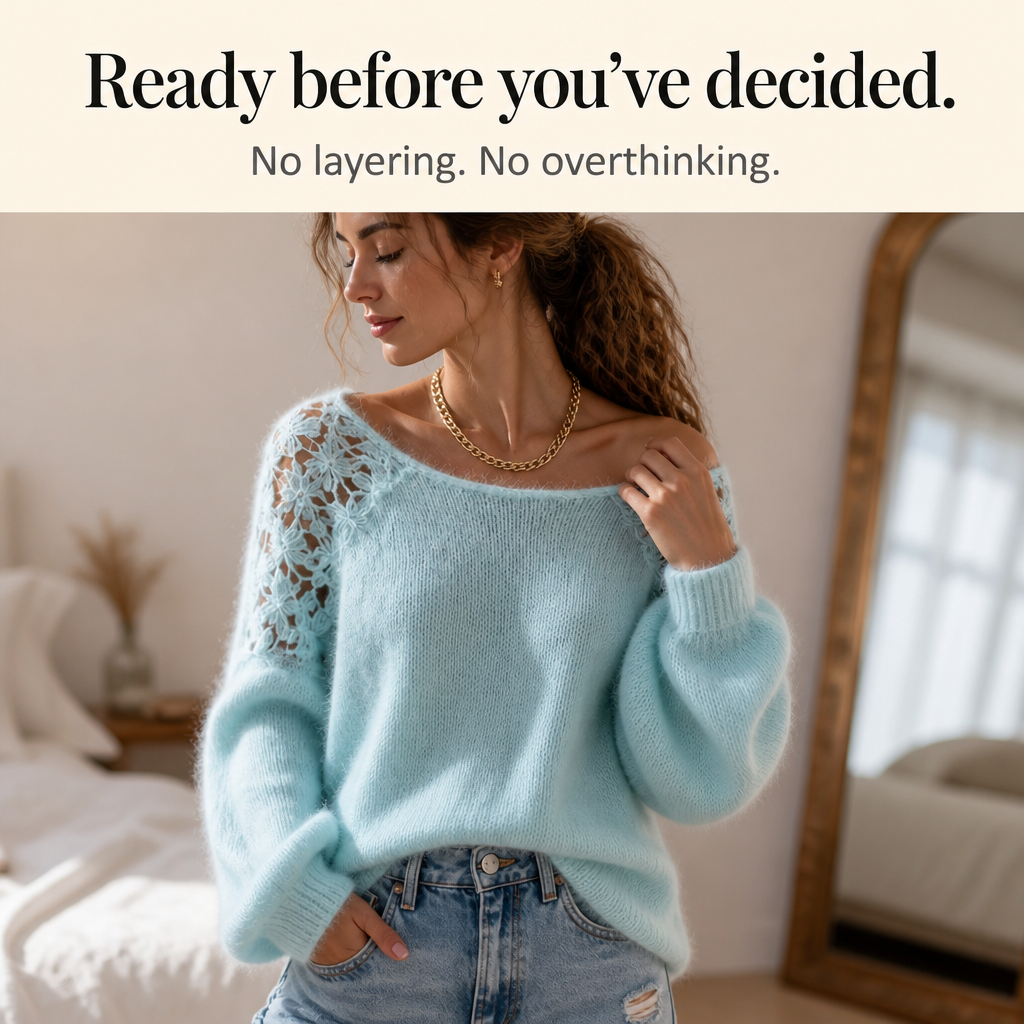 Women's Knit Sweater with Lace Detail