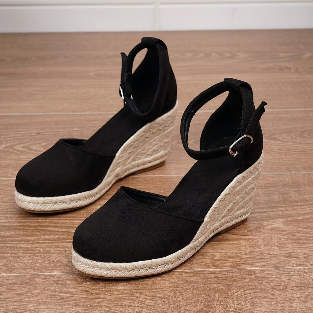 Women's Espadrille Platform Wedge Sandals with Ankle Buckle