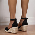Women's Espadrille Platform Wedge Sandals with Ankle Buckle