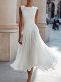 Women's Sleeveless Draped Midi Day Wedding Dress - White