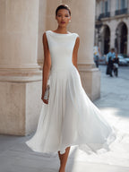 Women's Sleeveless Draped Midi Day Wedding Dress
