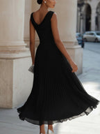 Women's Sleeveless Draped Midi Day Wedding Dress