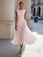 Women's Sleeveless Draped Midi Day Wedding Dress - Pink
