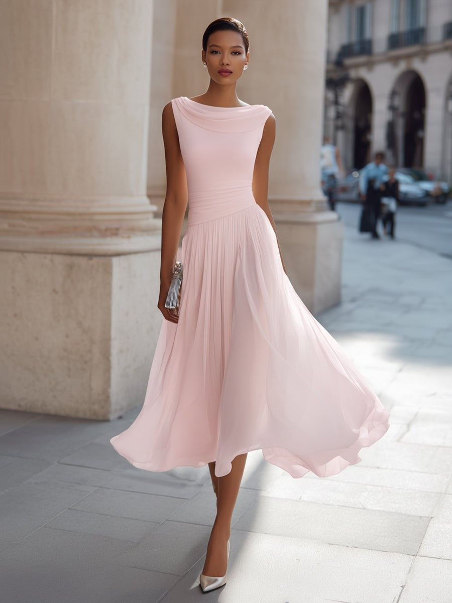Women's Sleeveless Draped Midi Day Wedding Dress - Pink