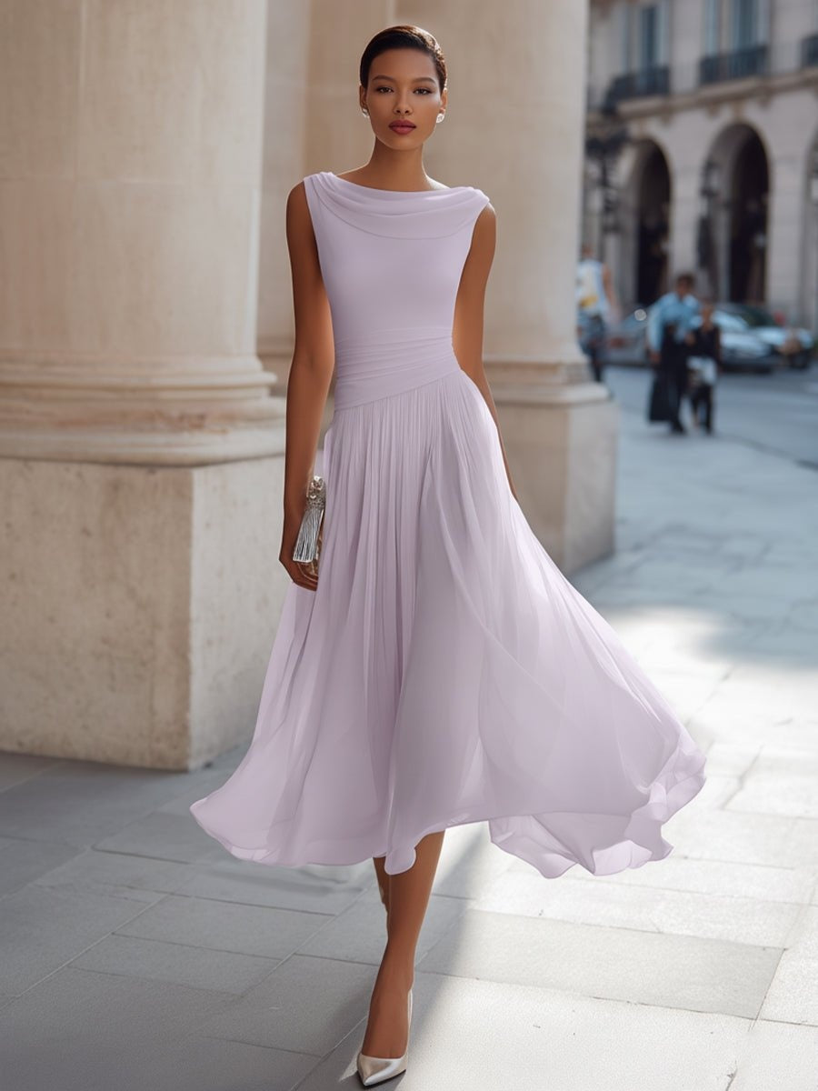 Women's Sleeveless Draped Midi Day Wedding Dress - Lavender