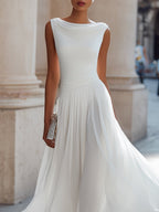 Women's Sleeveless Draped Midi Day Wedding Dress