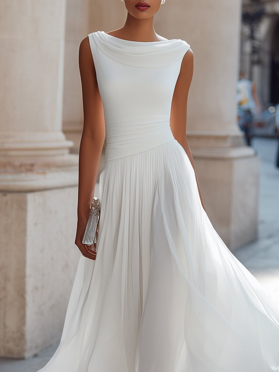 Women's Sleeveless Draped Midi Day Wedding Dress
