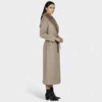Women's Long Wool Coat with Faux Fur Collar