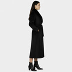 Women's Long Wool Coat with Faux Fur Collar