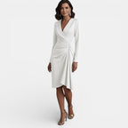 Women's Elegant V-Neck A-Line Midi Dress - White