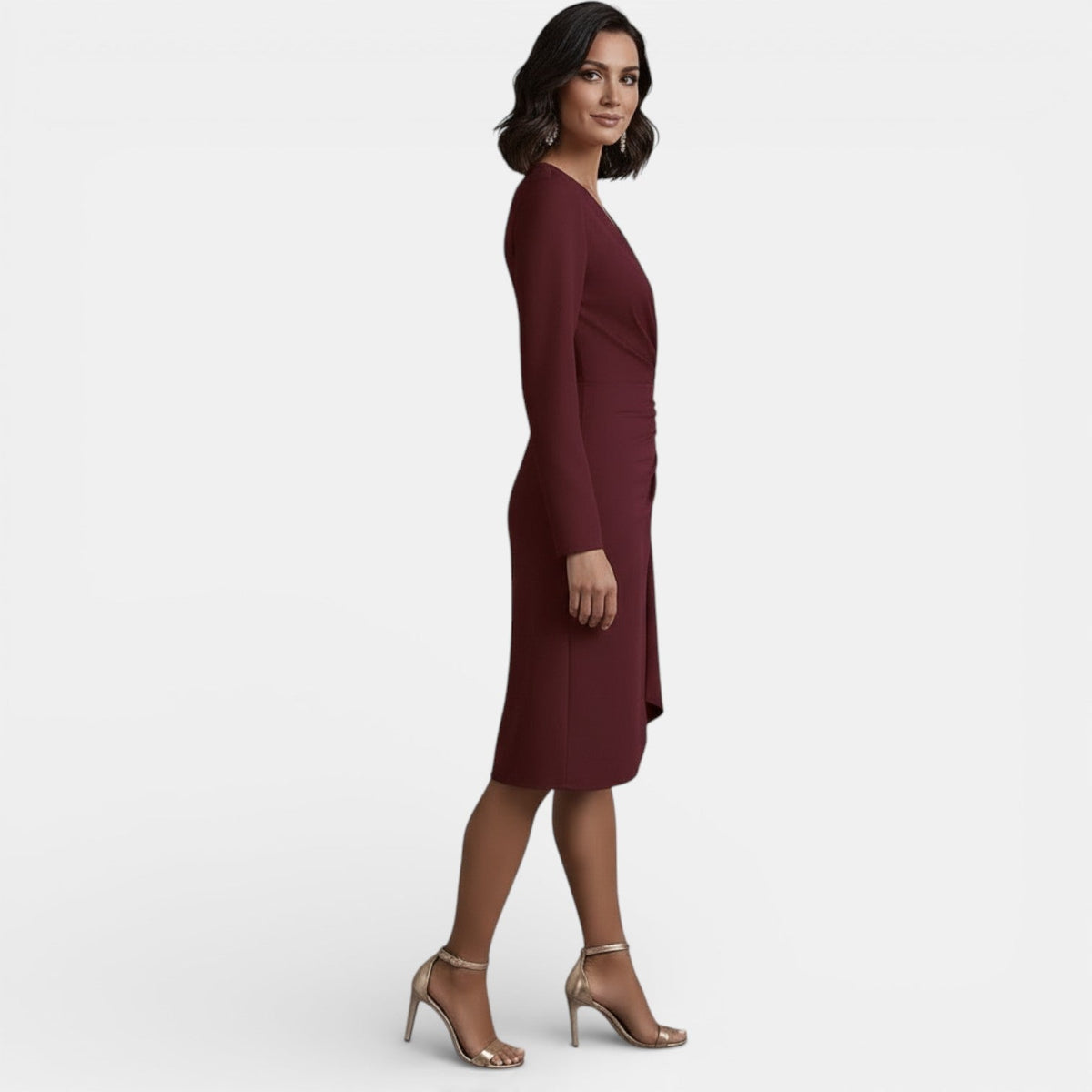 Women's Elegant V-Neck A-Line Midi Dress