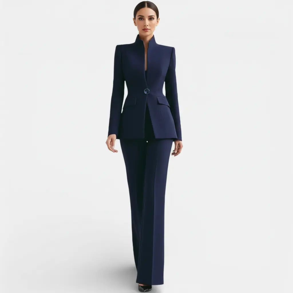Women's Elegant Pantsuit Blazer and Pants Set - Blue