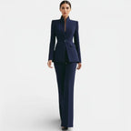 Women's Elegant Pantsuit Blazer and Pants Set - Blue
