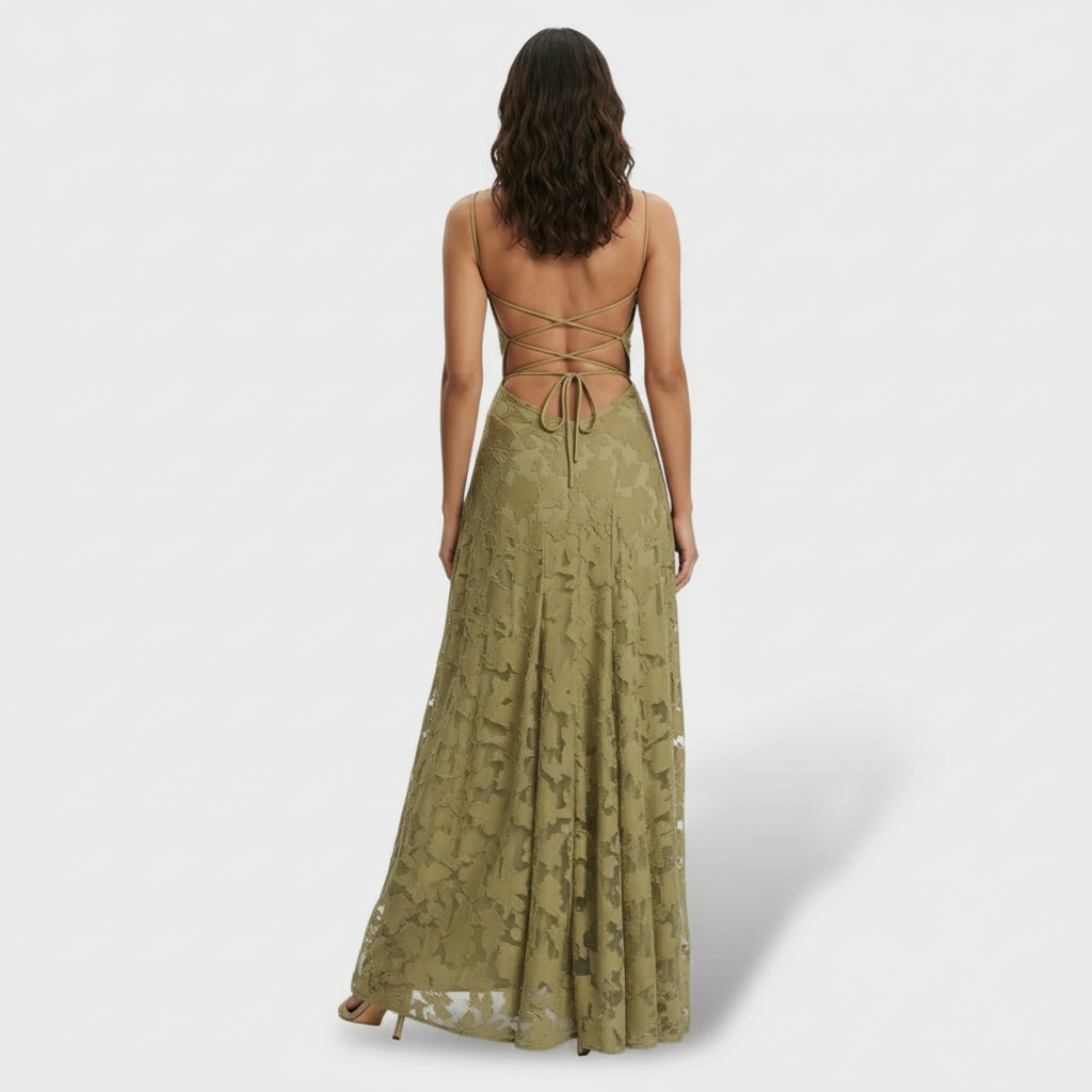 Women's Floral Open-Back Maxi Party Dress