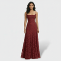 Women's Floral Open-Back Maxi Party Dress - Red
