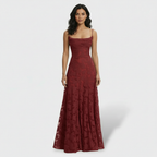Women's Floral Open-Back Maxi Party Dress - Red