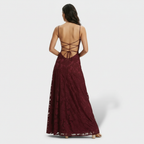 Women's Floral Open-Back Maxi Party Dress